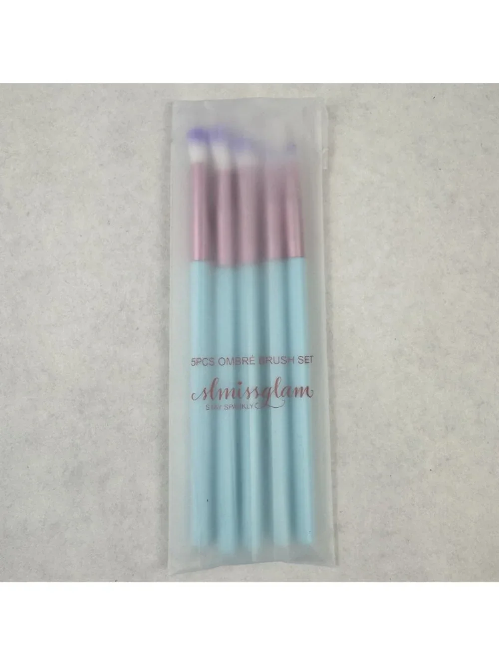 Slmissglam Eye Makeup Brush Set 5-Piece Ombre Stay Sparkly Ultra-Soft Aqua NEW
